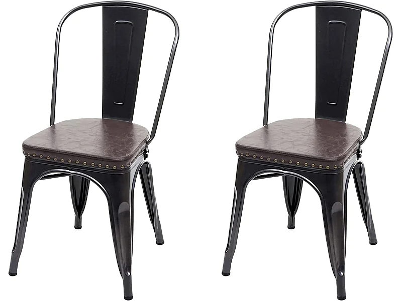 2x chaises de salle à manger cuisine style industriel métal noir et synthétique marron CDS04457