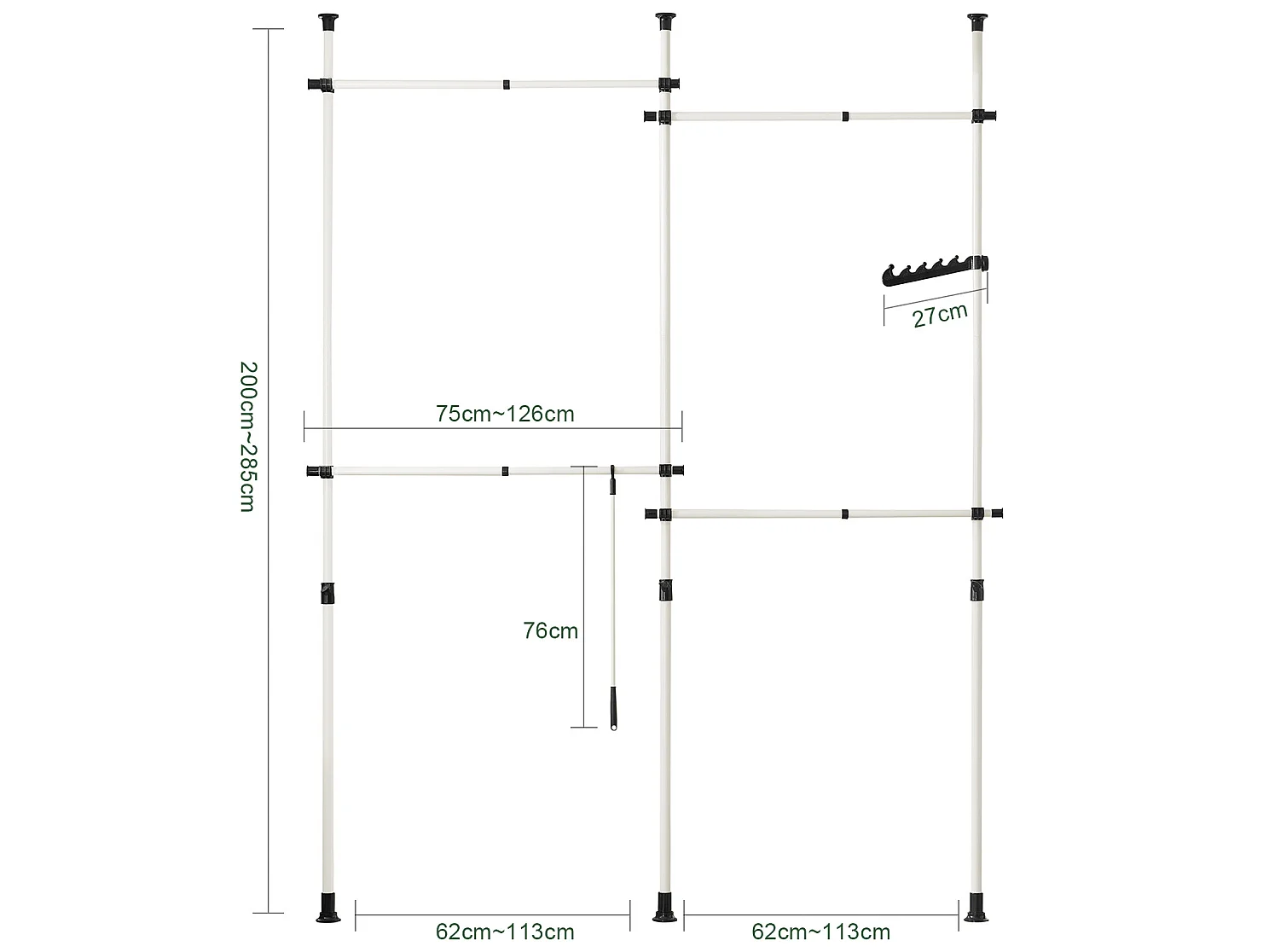 SoBuy KLS03 Kledingrek | Klerenrailsysteem | Opbergsysteem | Wit