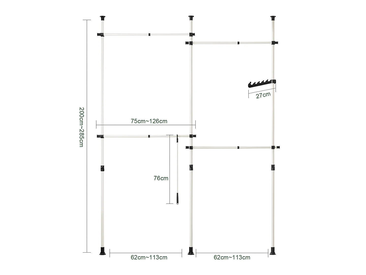 Teleskop Garderoben System KLS03 226 x 285 x 3 cm Weiß