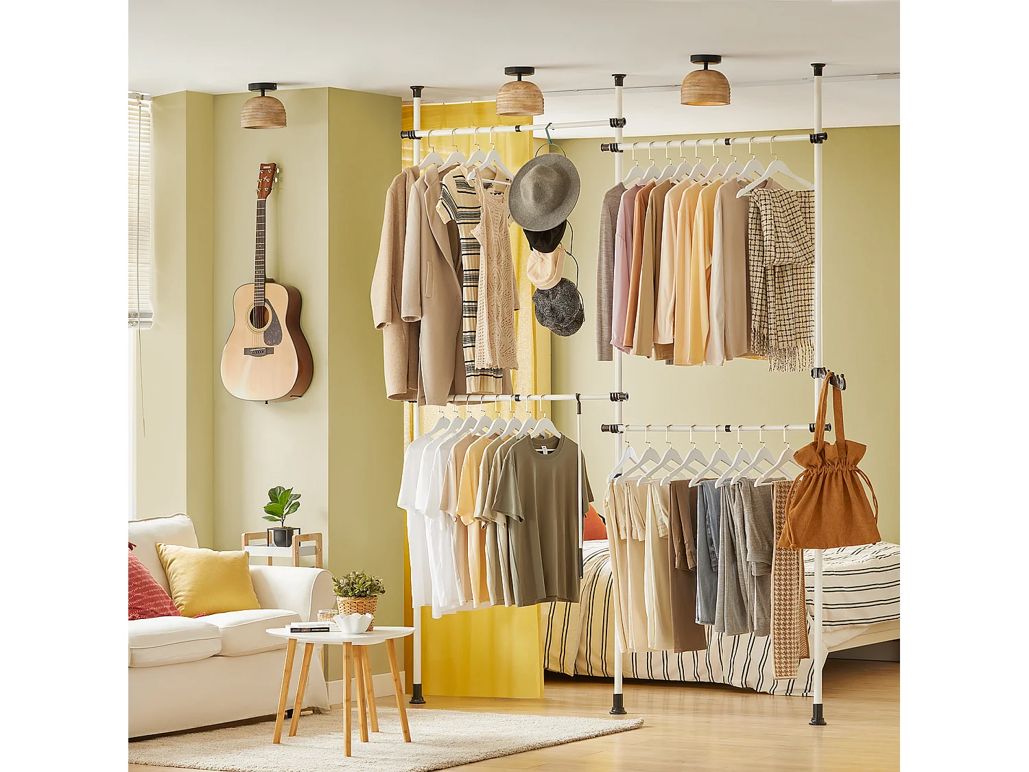 Perchero de Ropa Telescópico Altura Ajustable,Sistema de Perchero Extensible con 4 Barras Blanco KLS03 SoBuy ES