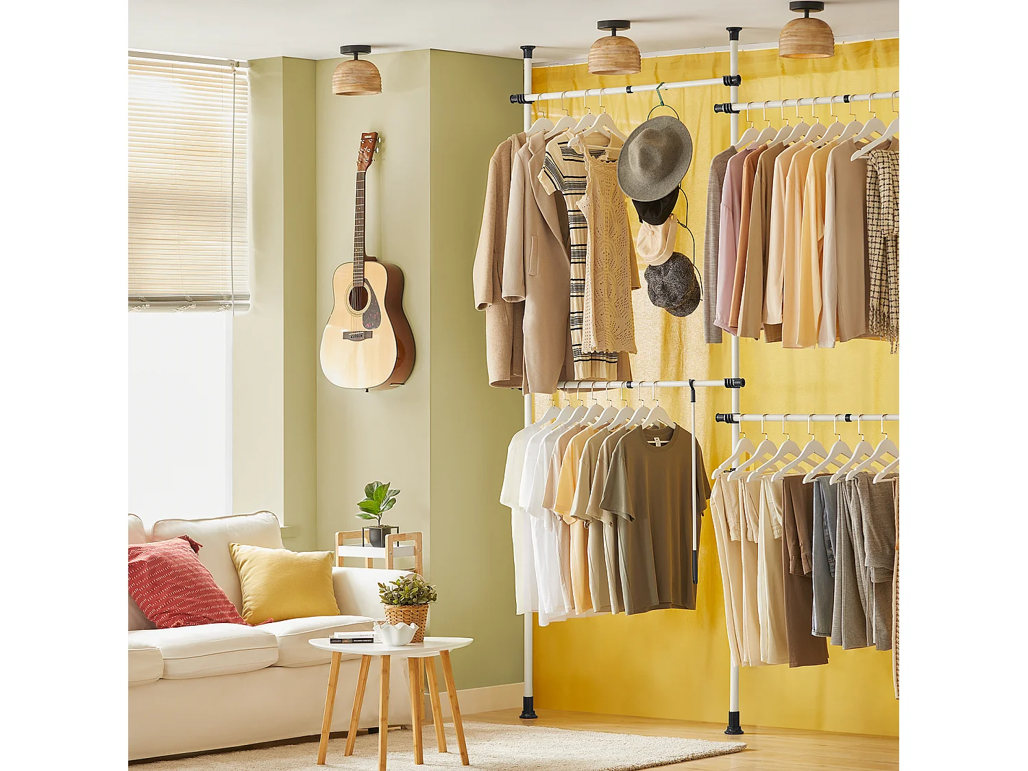 Perchero de Ropa Telescópico Altura Ajustable,Sistema de Perchero Extensible con 4 Barras Blanco KLS03 SoBuy ES