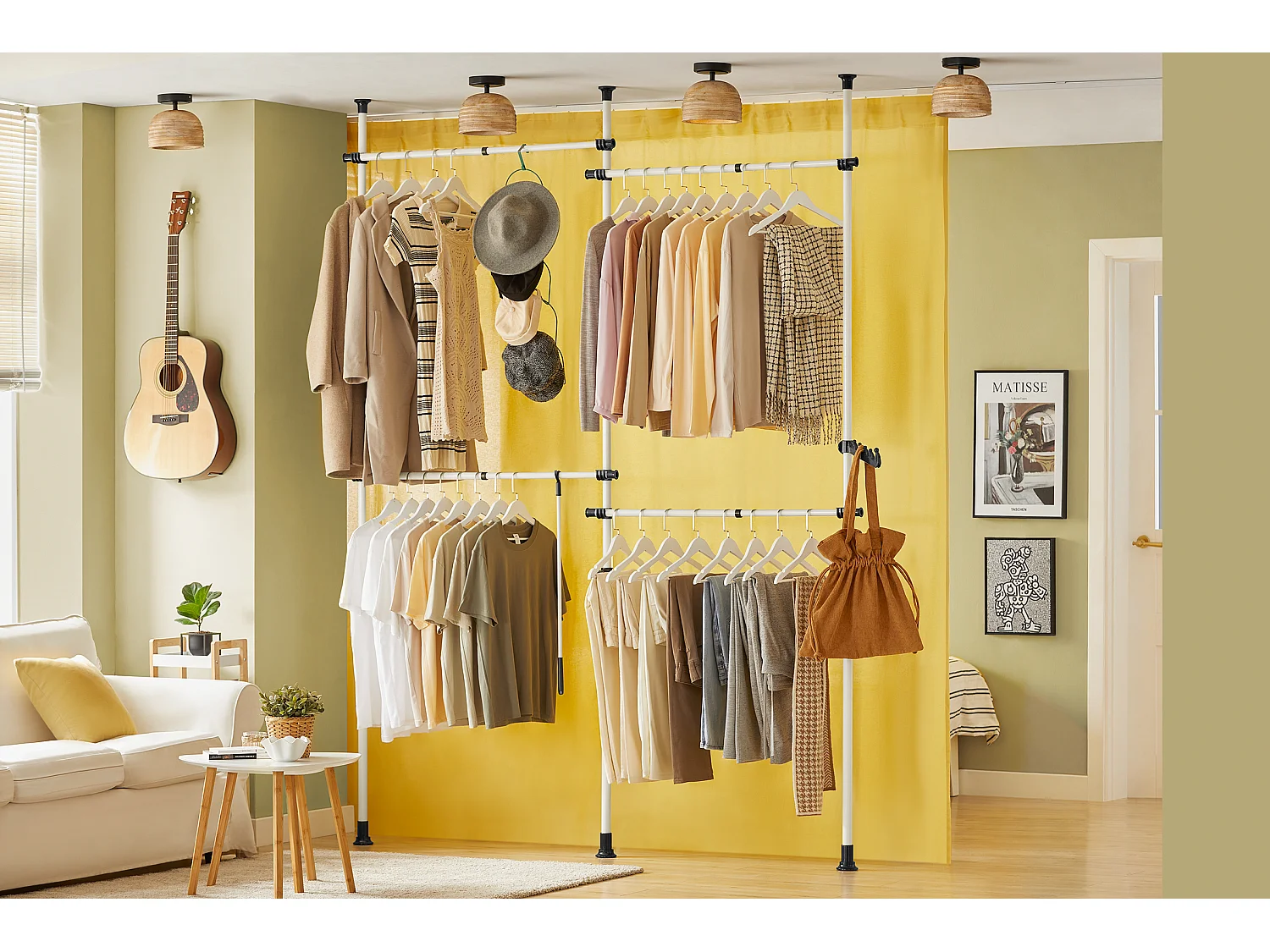 Perchero de Ropa Telescópico Altura Ajustable,Sistema de Perchero Extensible con 4 Barras Blanco KLS03 SoBuy ES