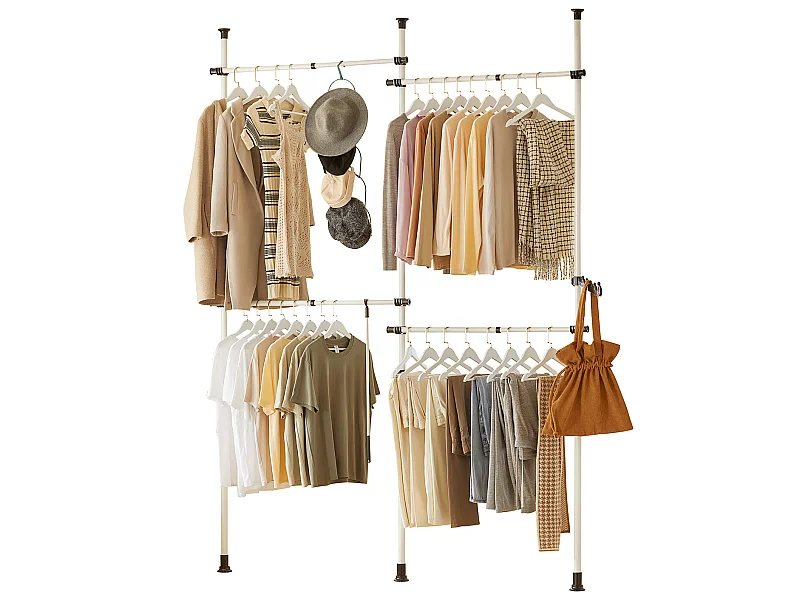 Télescopique Garde-robe Penderie Télescopique 4 Barres Portant De Vêtement Et 1 Vêtement Fork, Kls03