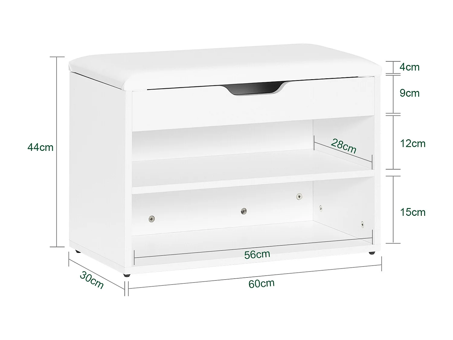 Banc De Rangement À Chaussures 2 Étages Avec Coussin Commode À Chaussures Confortable, Fsr25-w