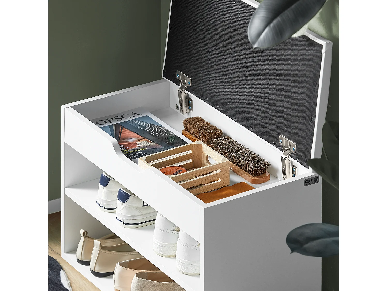 Banc De Rangement À Chaussures 2 Étages Avec Coussin Commode À Chaussures Confortable, Fsr25-w