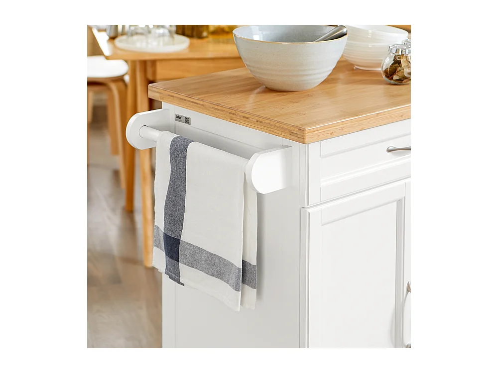 SoBuy FKW13-WN Keukentrolley Keukenwagen Serveerwagen met bamboe Tafelblad Keukenkast