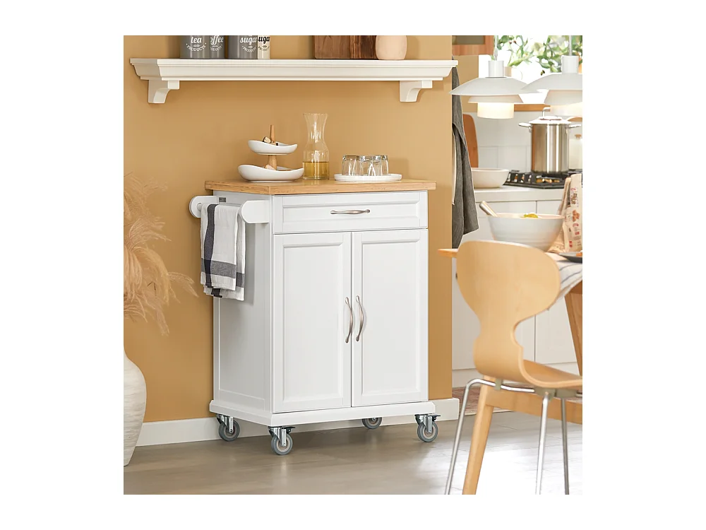 SoBuy FKW13-WN Keukentrolley Keukenwagen Serveerwagen met bamboe Tafelblad Keukenkast