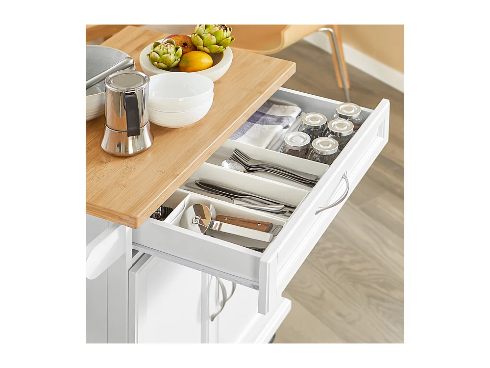 SoBuy FKW13-WN Keukentrolley Keukenwagen Serveerwagen met bamboe Tafelblad Keukenkast