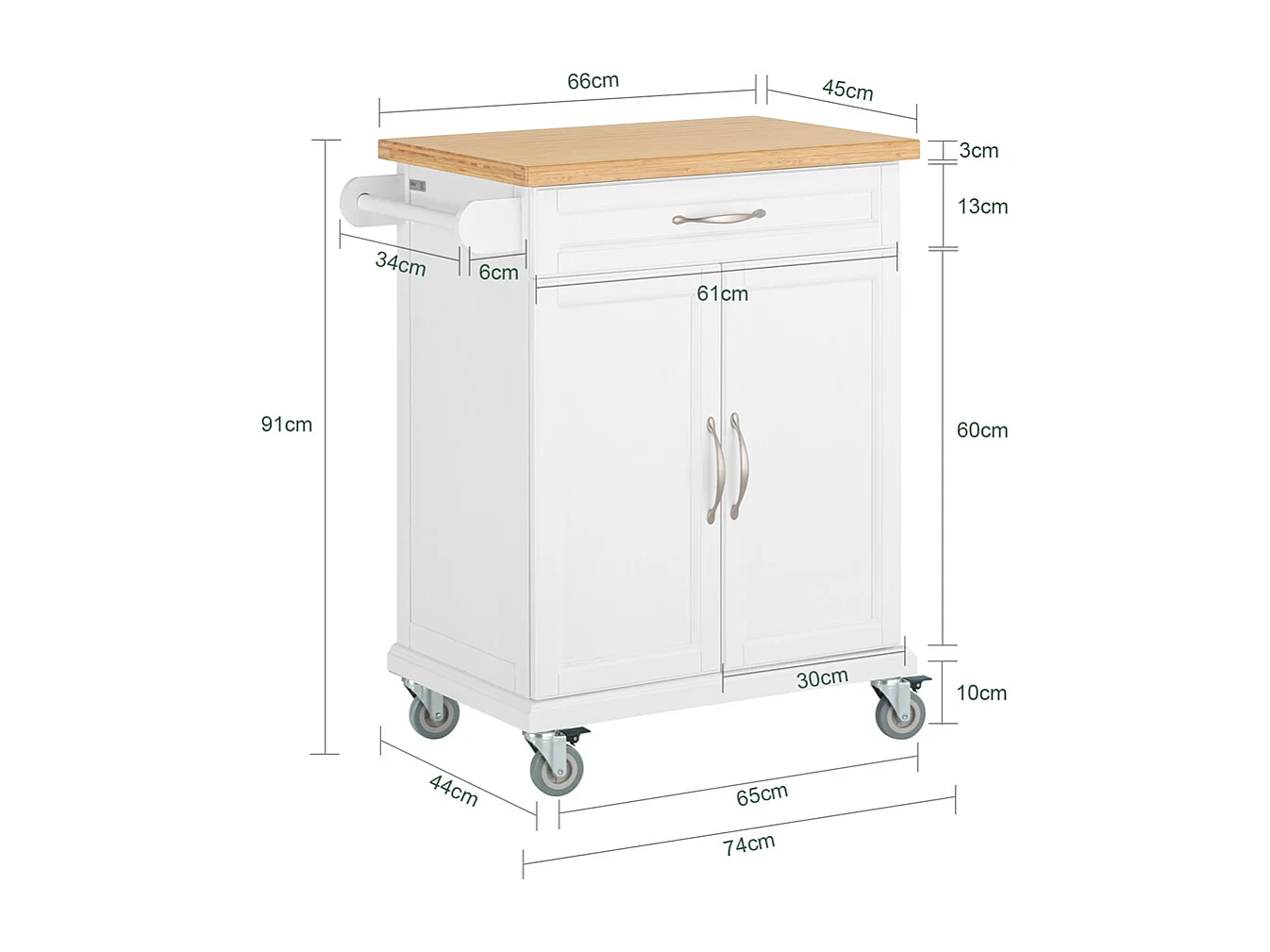 Desserte Chariot De Cuisine De Service Meuble De Rangement Roulant, Fkw13-wn