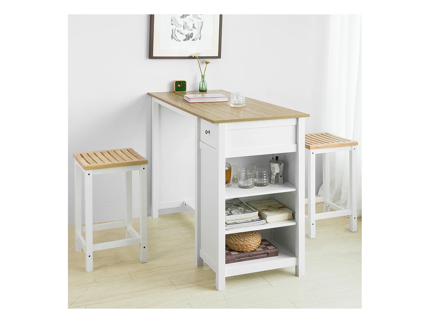 Table Haute De Bar Table De Cuisine Mange-debout– Blanc Lxlxh 120x55x90 cm, Fwt64-wn