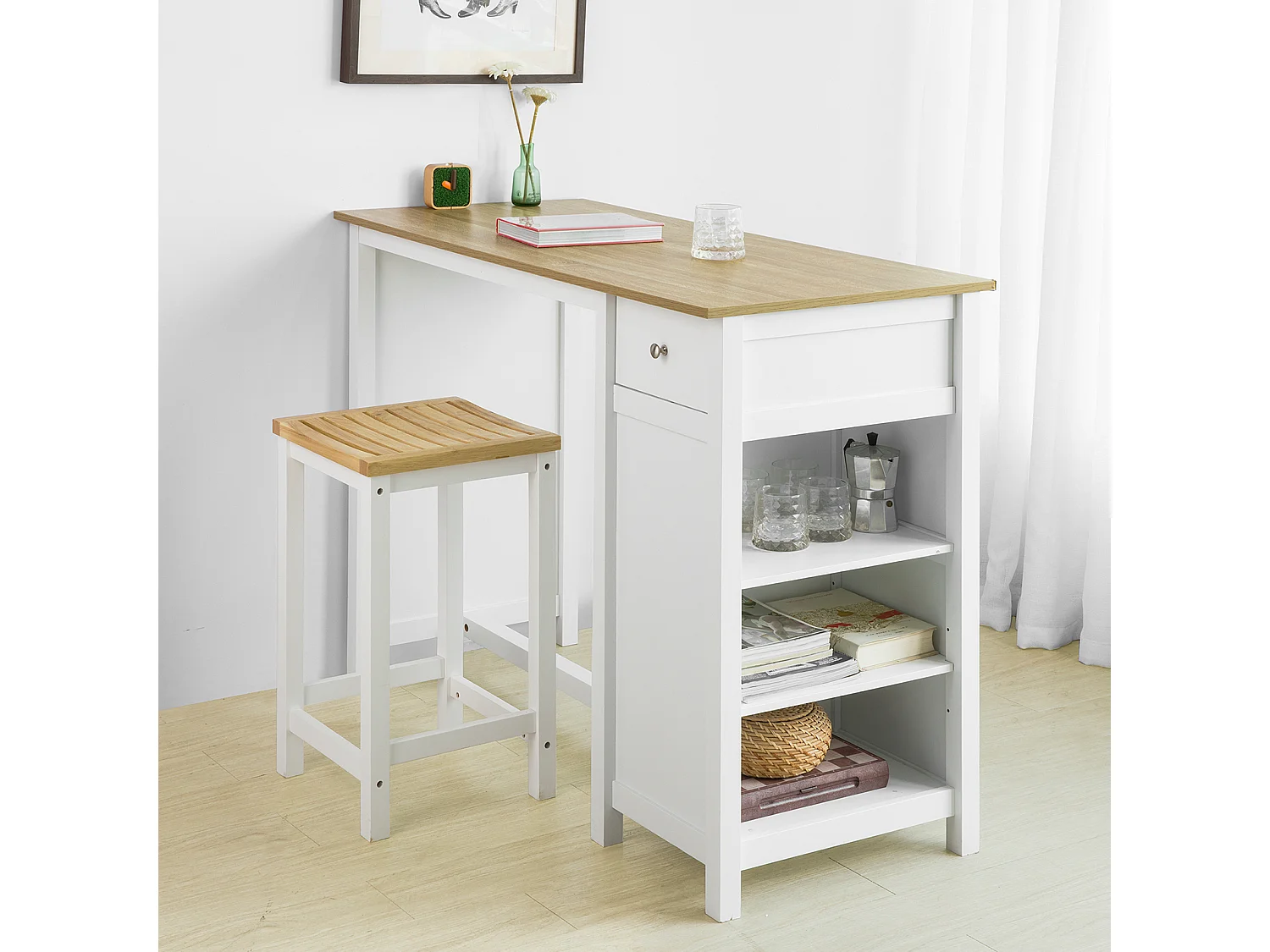 Table Haute De Bar Table De Cuisine Mange-debout– Blanc Lxlxh 120x55x90 cm, Fwt64-wn