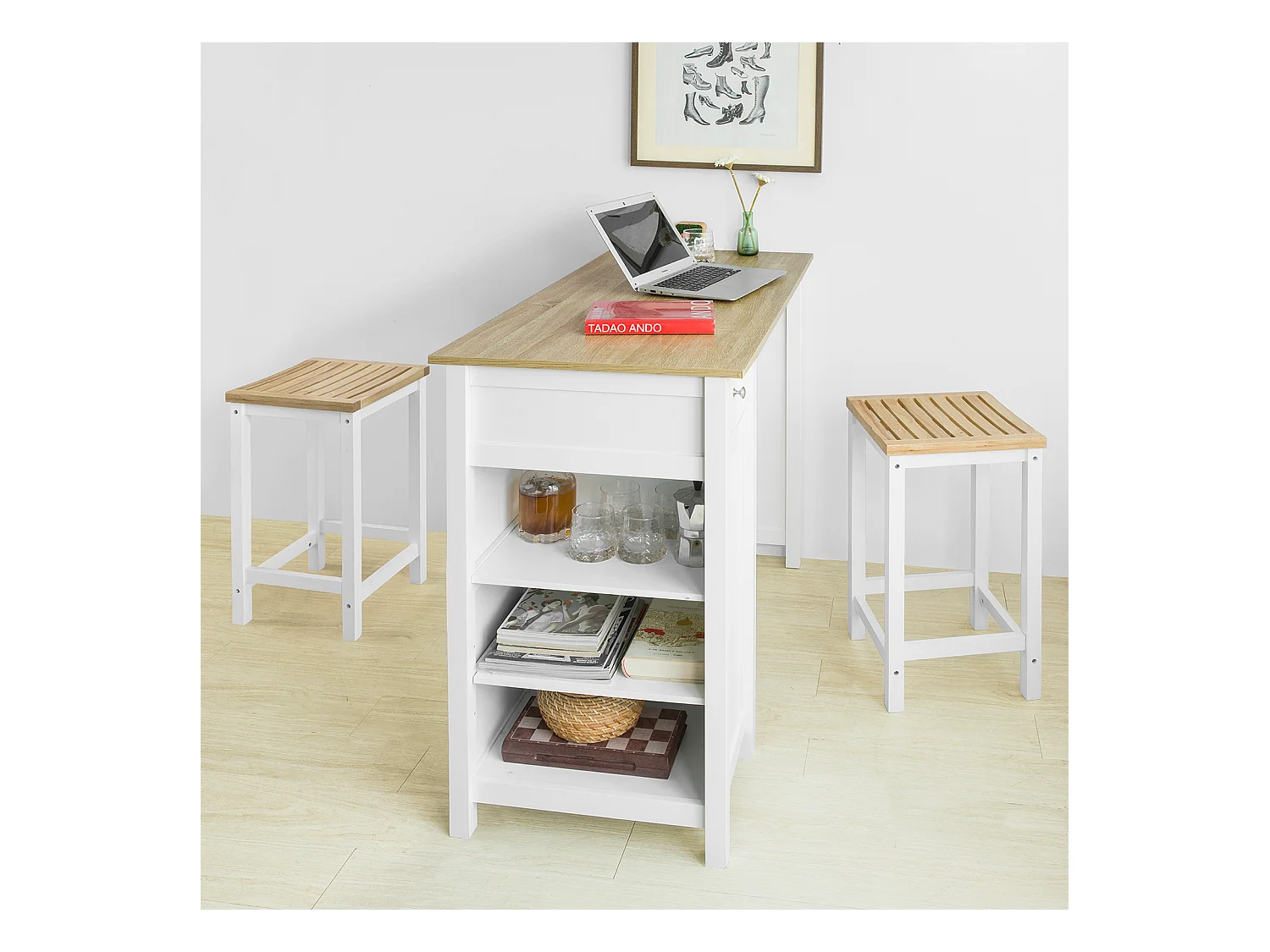 Table Haute De Bar Table De Cuisine Mange-debout– Blanc Lxlxh 120x55x90 cm, Fwt64-wn