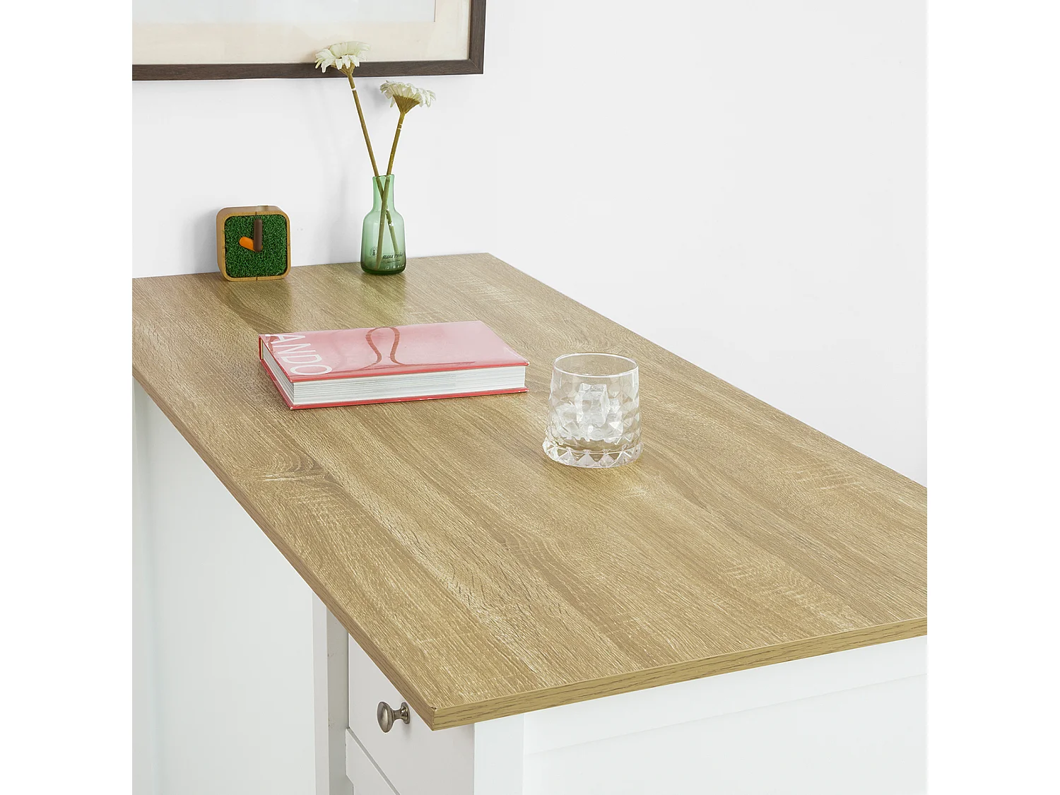 SoBuy FWT64-WN Bar Tafel Keukentafel Bartafel Bistrotafel Kookeiland met 1 Lade en 3 Planken