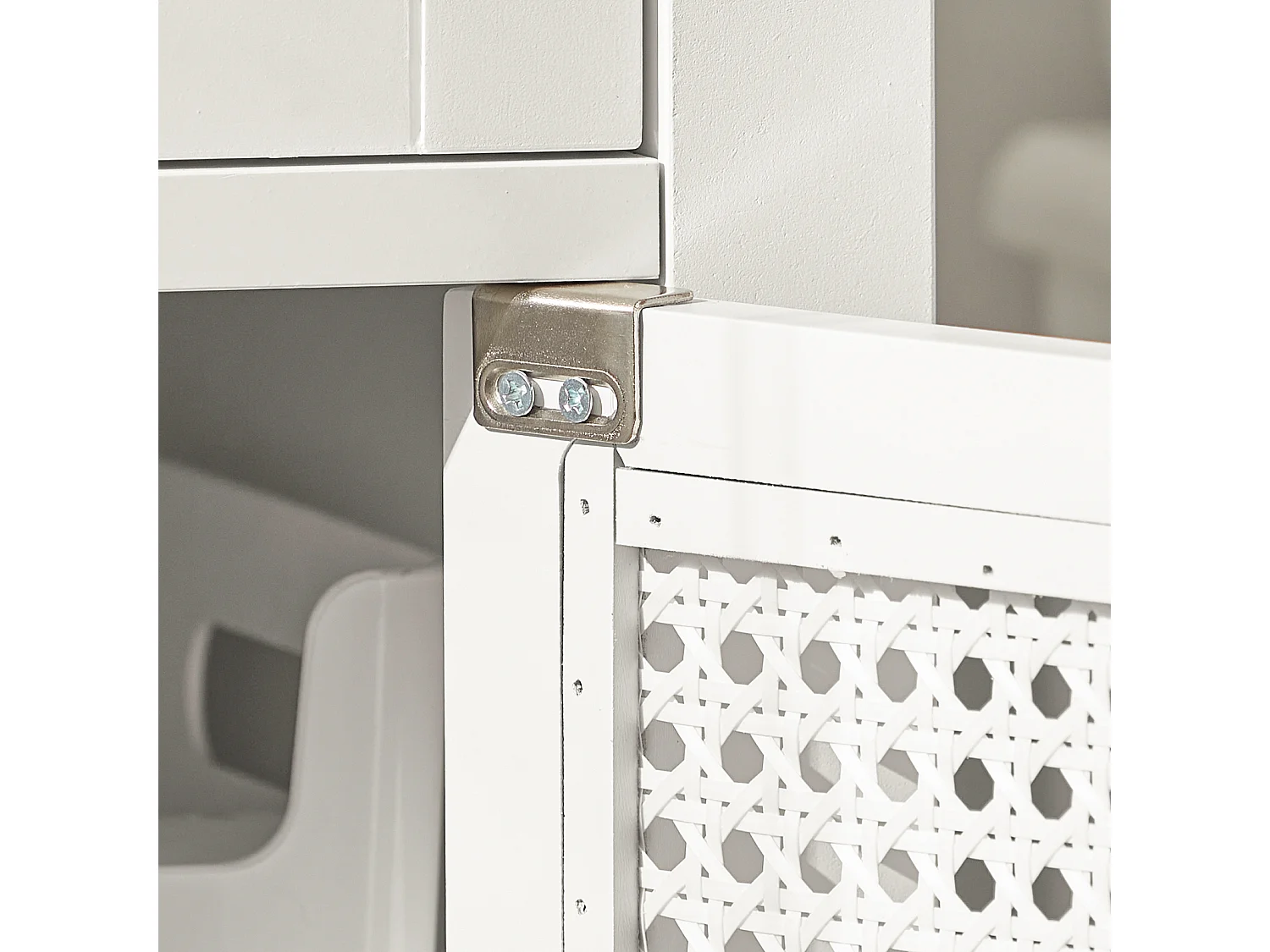 Meuble Colonne De Salle De Bain Armoire Avec 1 Porte En Ploy Rotin, 1 Tiroir Et 3 Étagères, BZr36-w