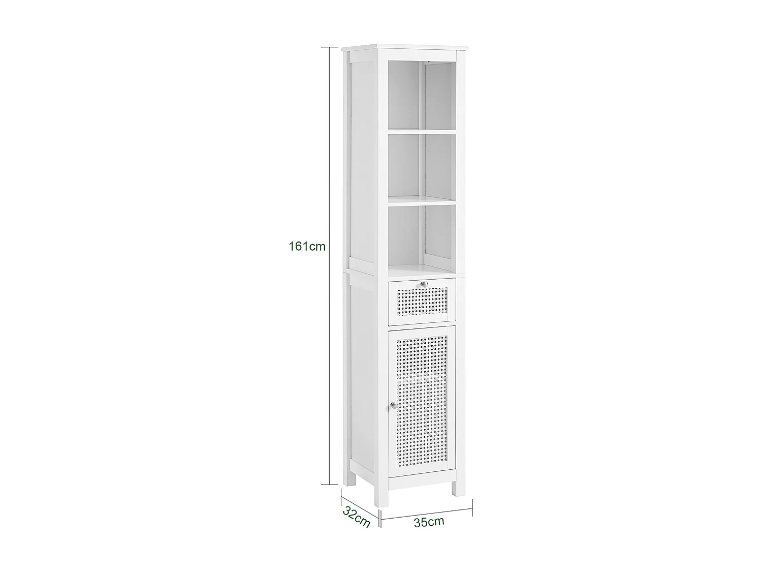 Meuble Colonne De Salle De Bain Armoire Avec 1 Porte En Ploy Rotin, 1 Tiroir Et 3 Étagères, BZr36-w