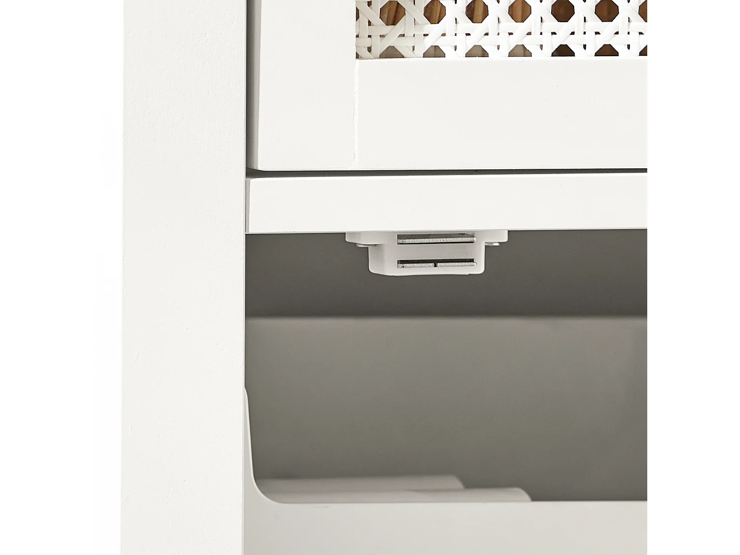 Meuble Colonne De Salle De Bain Armoire Avec 1 Porte En Ploy Rotin, 1 Tiroir Et 3 Étagères, BZr36-w