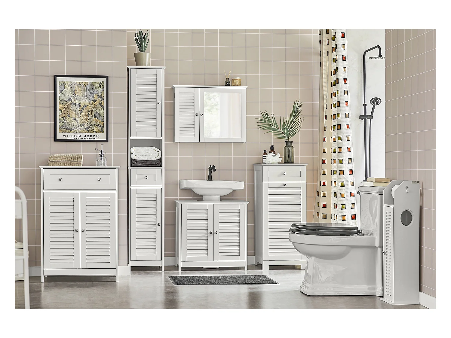 SoBuy BZR49-W Papiersteun - Toiletkast - Toiletrolhouder - Toiletborstelhouder - Toiletpapierhouder Staand - Vrijstaande Badkamerkast - Badkamermeubel