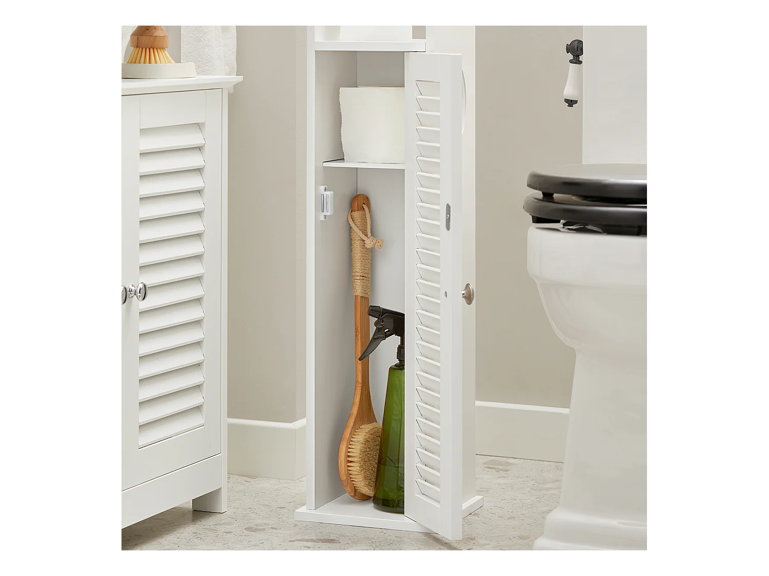 SoBuy BZR49-W Papiersteun - Toiletkast - Toiletrolhouder - Toiletborstelhouder - Toiletpapierhouder Staand - Vrijstaande Badkamerkast - Badkamermeubel