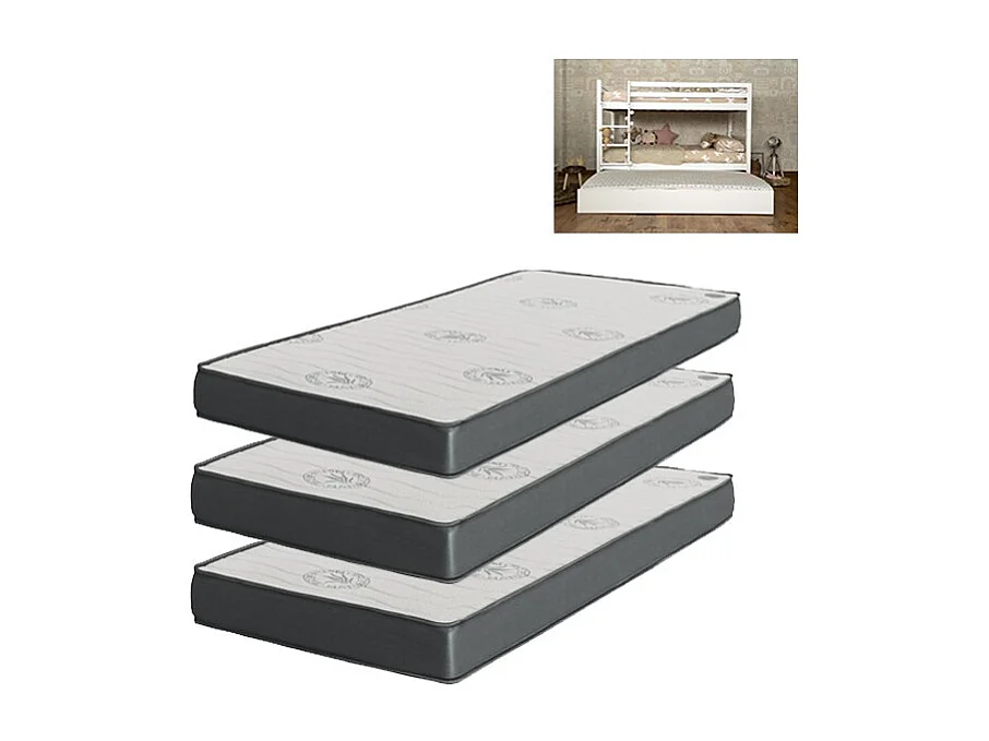 Set van 3 visco-elastische matrassen 90x195x20/90x195x15/90x180x15