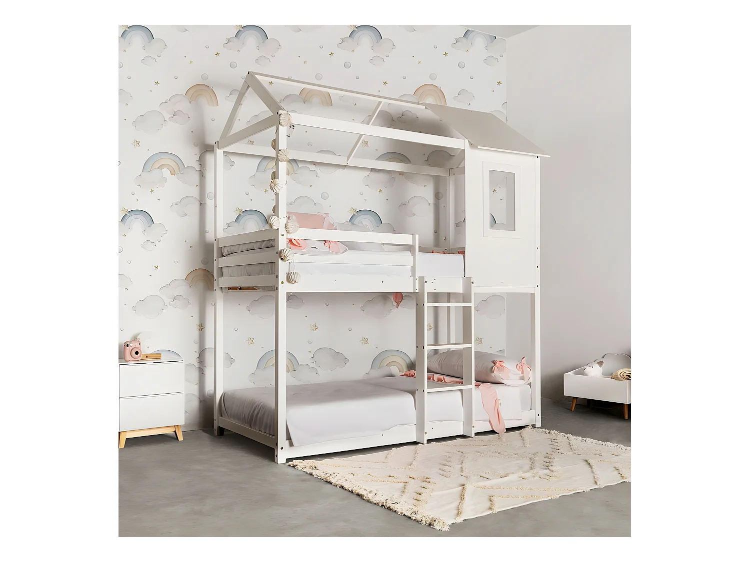 Lit superposé Montessori bois blanc 90x190/90x190cm