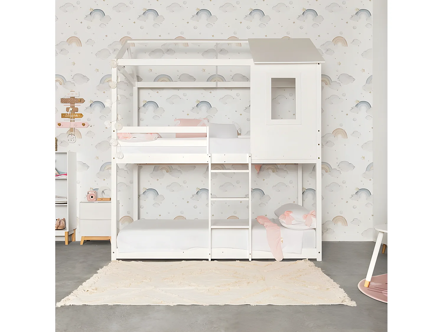 Litera Montessori madera blanco 90x190/90x190cm