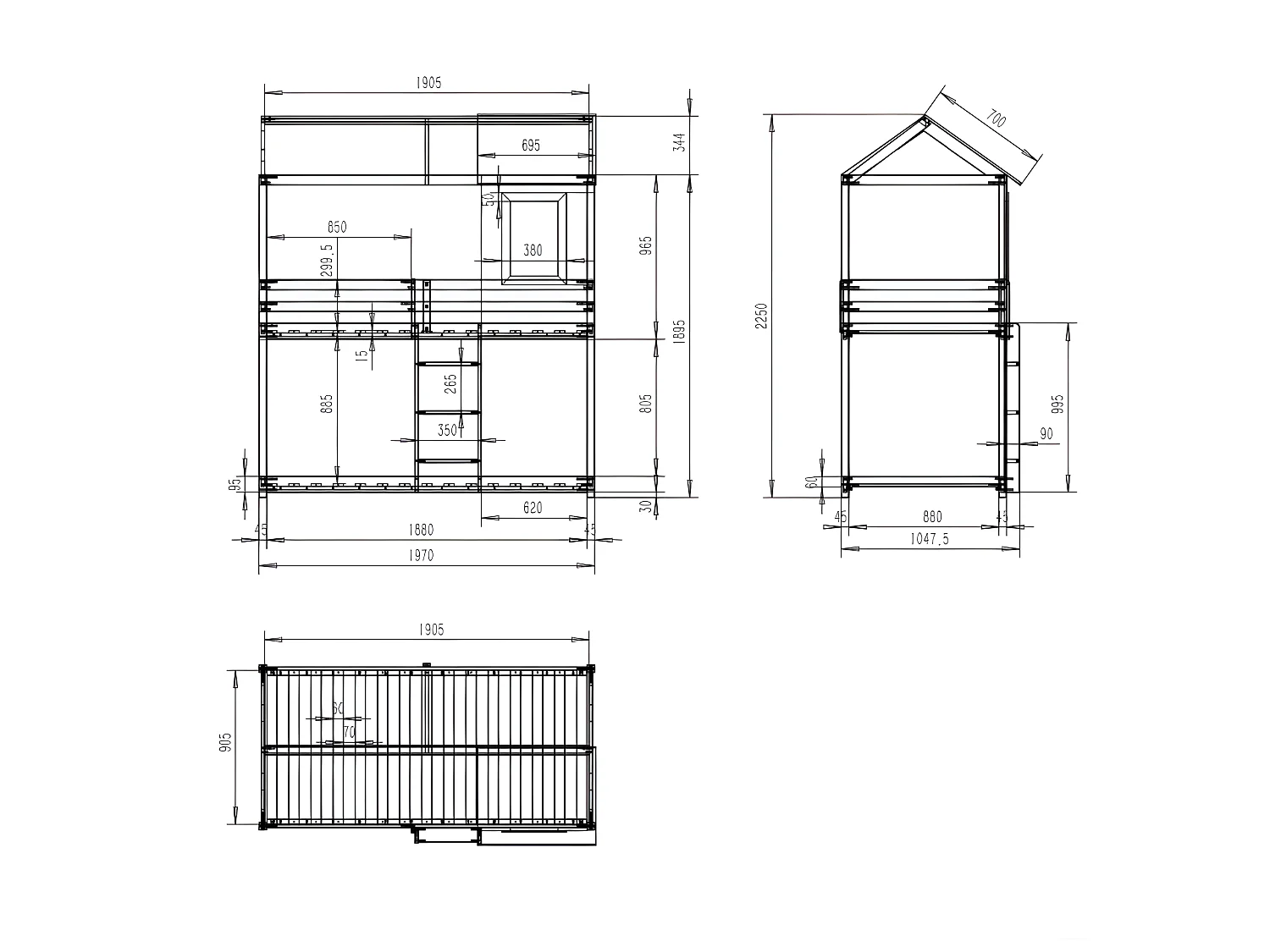 Litera Montessori madera blanco 90x190/90x190cm