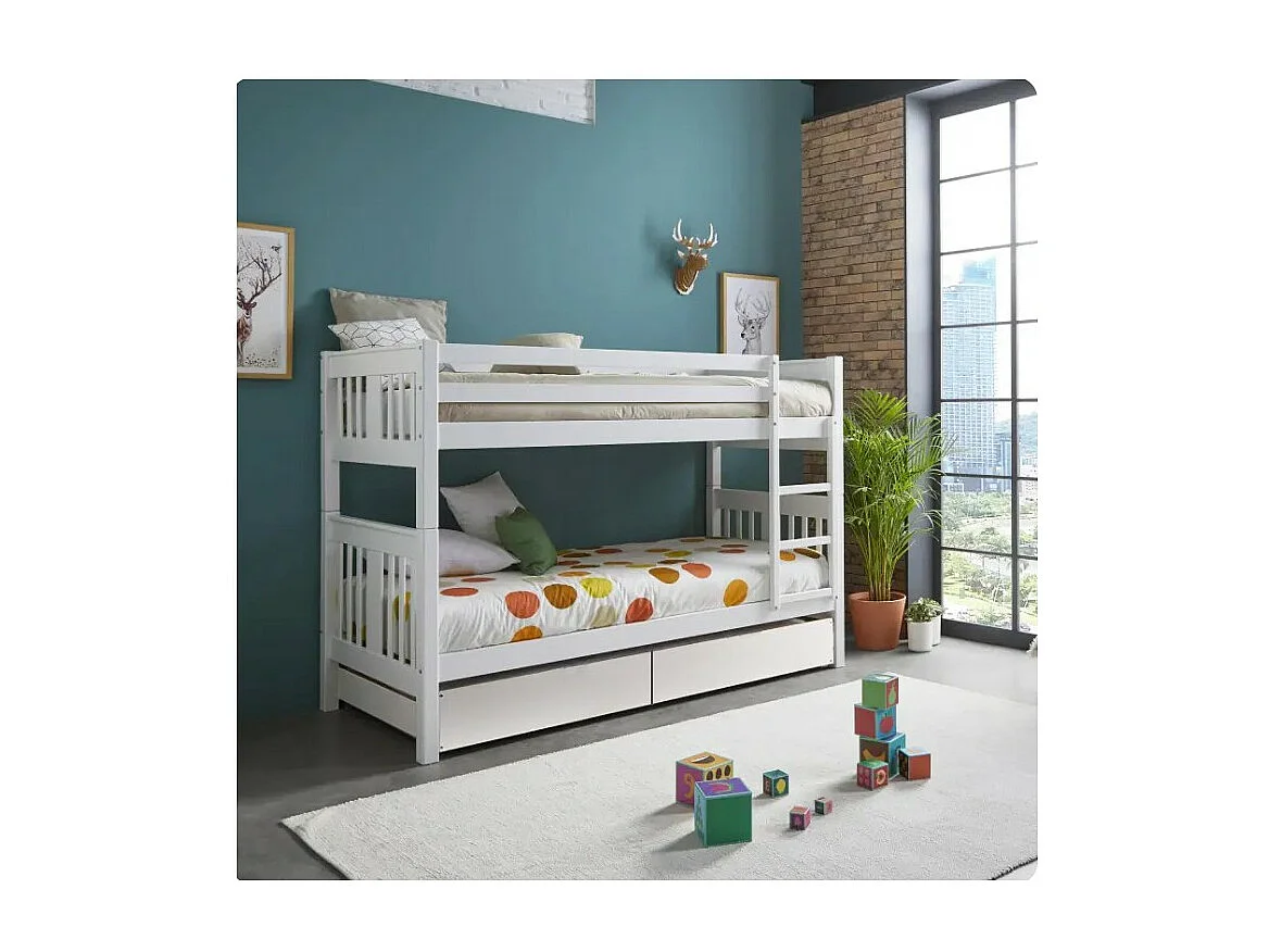 Lit superposé en bois blanc 90x190 cm