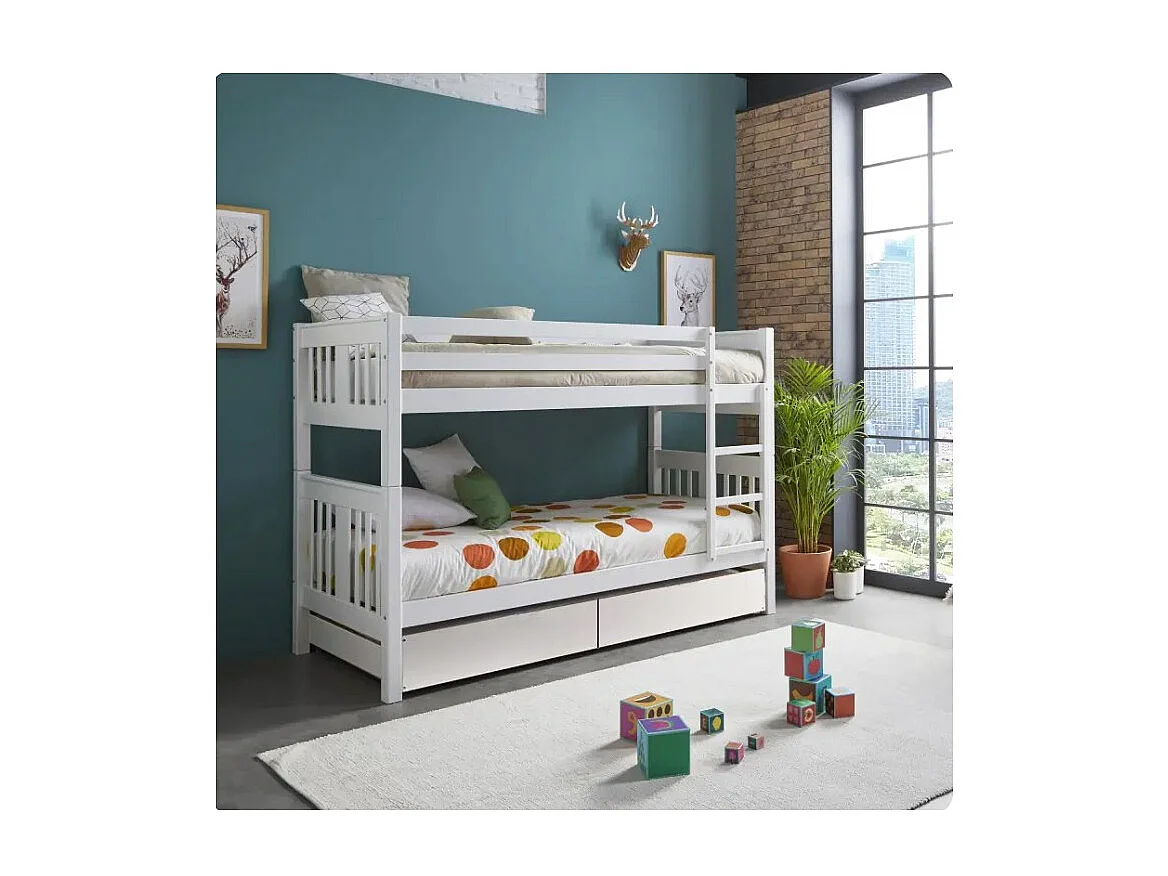 Stapelbed van wit hout 90x190cm