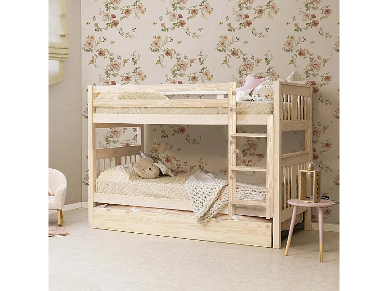 Beliche + cama extraível em madeira branca lavada 90x190cm