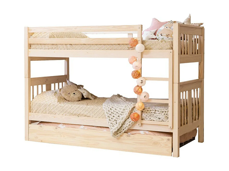 Beliche + cama extraível em madeira branca lavada 90x190cm