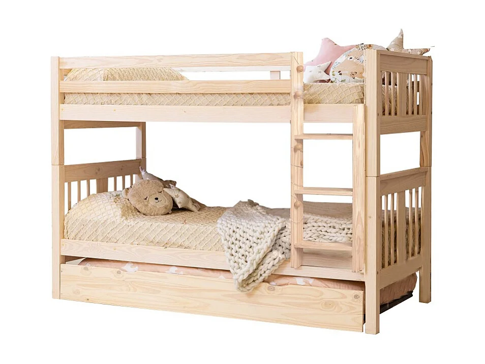 Beliche + cama extraível em madeira branca lavada 90x190cm