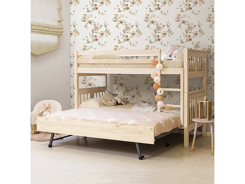 Beliche + cama extraível em madeira branca lavada 90x190cm