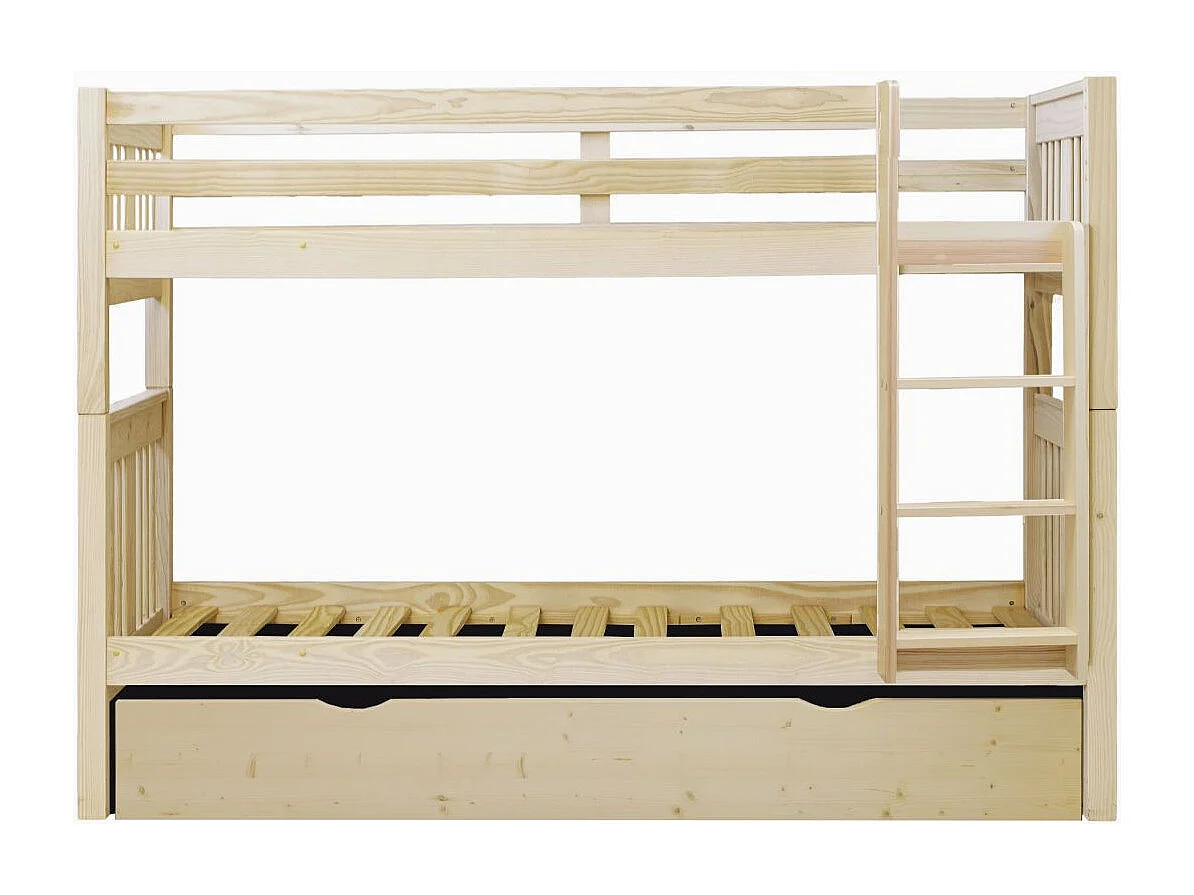 Stapelbed + hefbaar onderschuifbed hout witgewassen 90x190cm