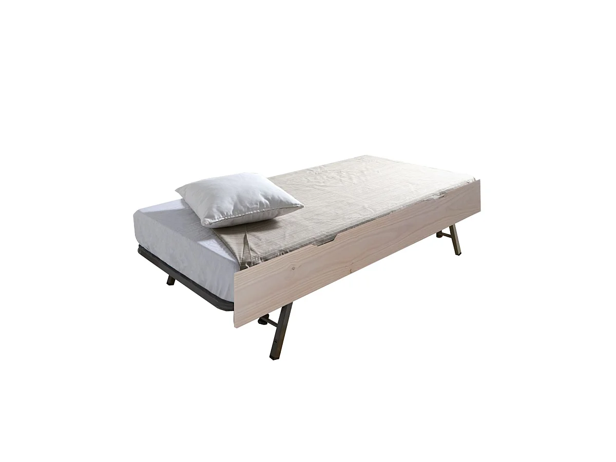 Lit superposé + lit pieds pliants bois blanc lavé 90x190cm