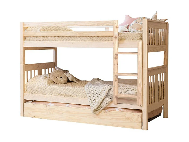 Beliche + cama extraível em madeira branca lavada 90x190cm