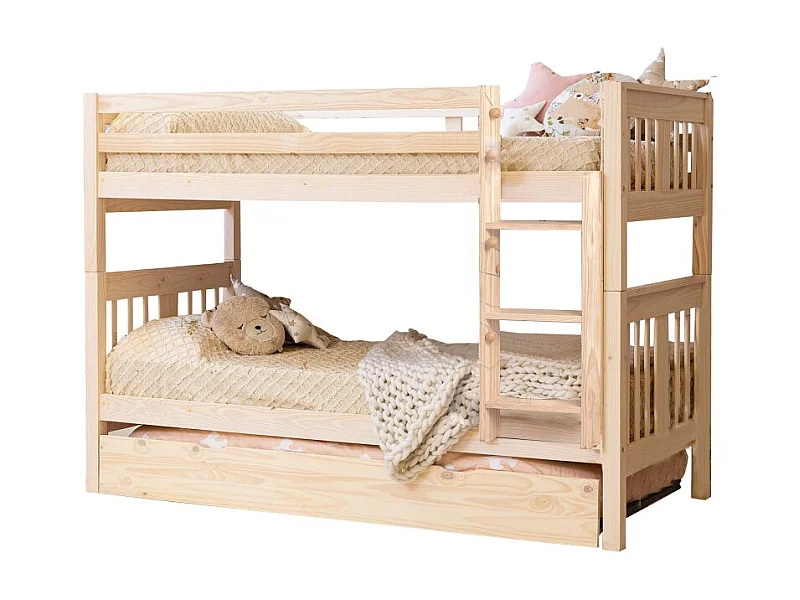 Beliche + cama extraível em madeira branca lavada 90x190cm