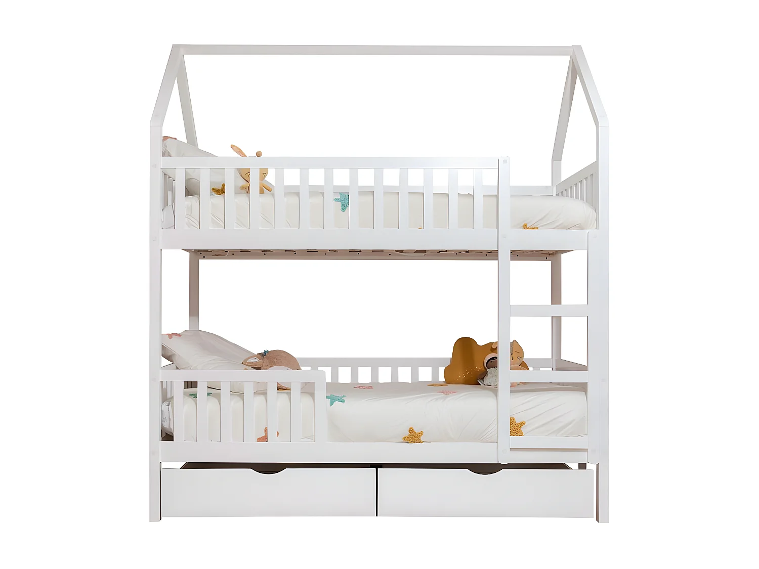 Litera casita + 2 cajones madera blanco 90x190/90x190cm