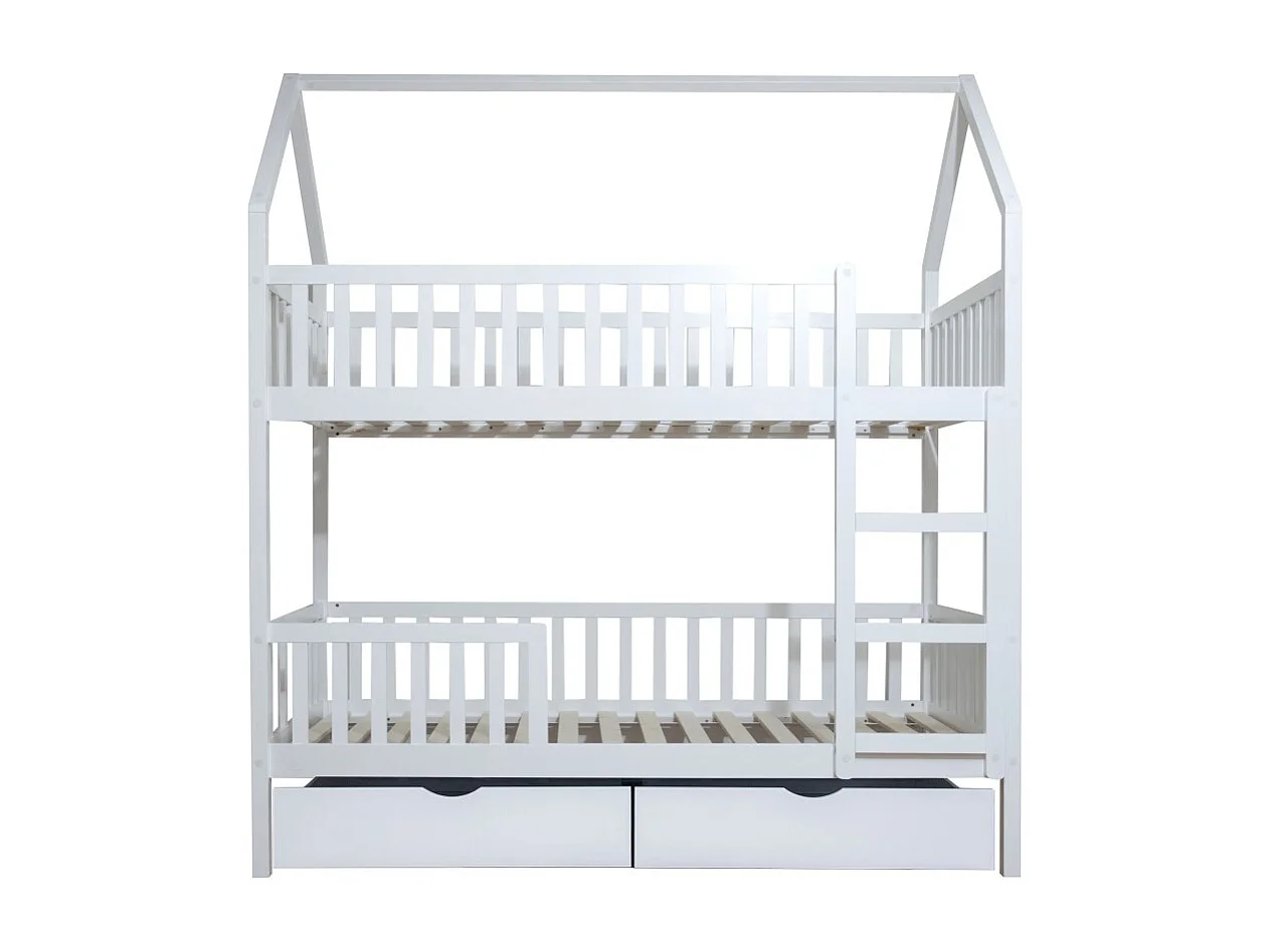 Huisjesstapelbed + 2 lades hout wit 90x190/90x190cm