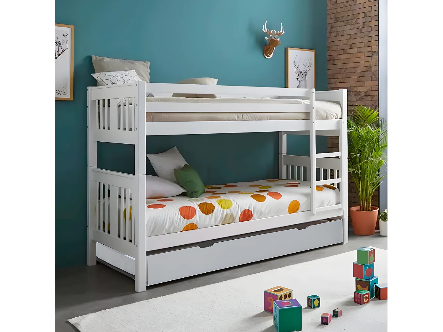 Litera + 2 cajones madera blanca 90x190cm