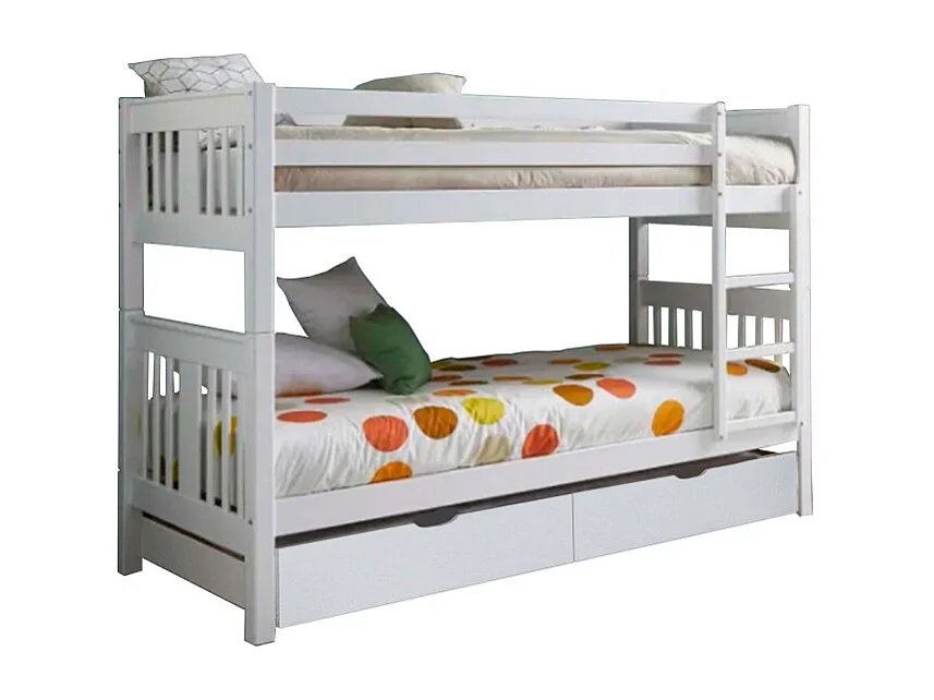 Stapelbed + 2 laden van wit hout 90x190cm