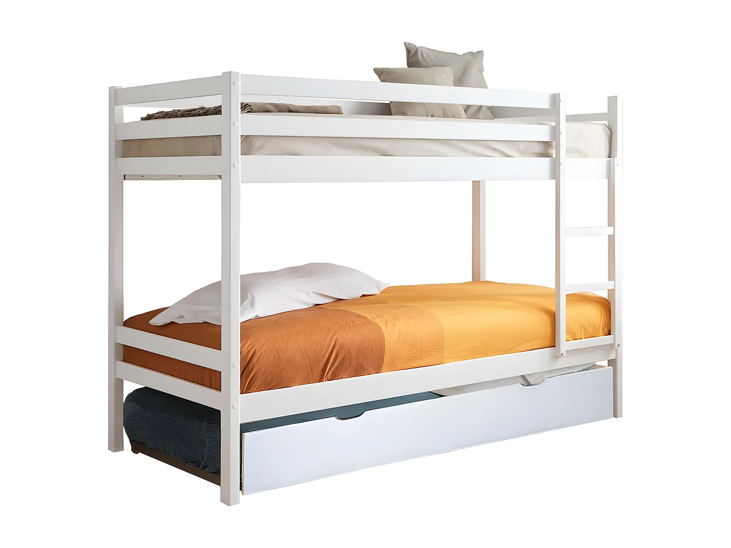 Lit superposé + lit pieds pliants bois blanc 90x190/90x190cm