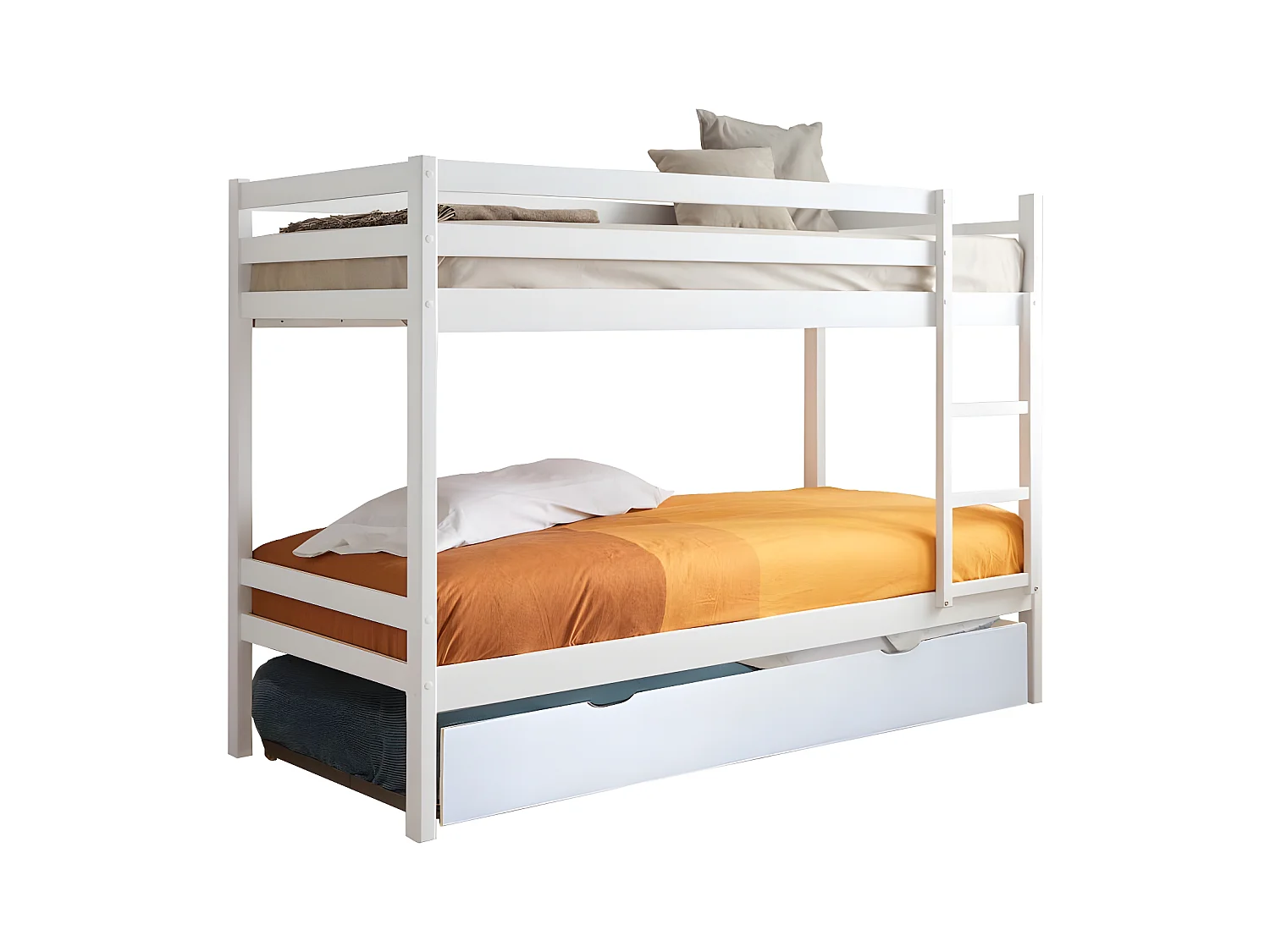 Lit superposé + lit pieds pliants bois blanc 90x190/90x190cm