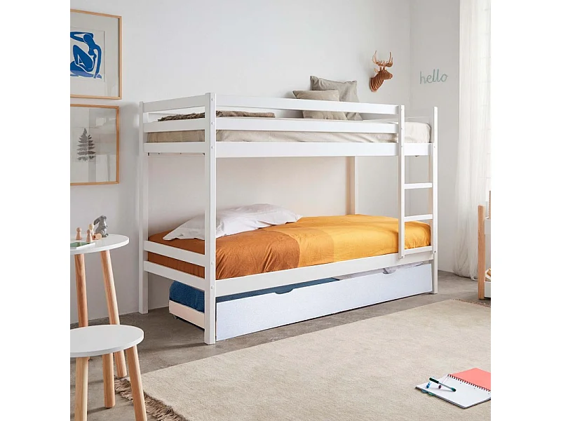 Litera + cama elevable madera blanco 90x190/90x190cm