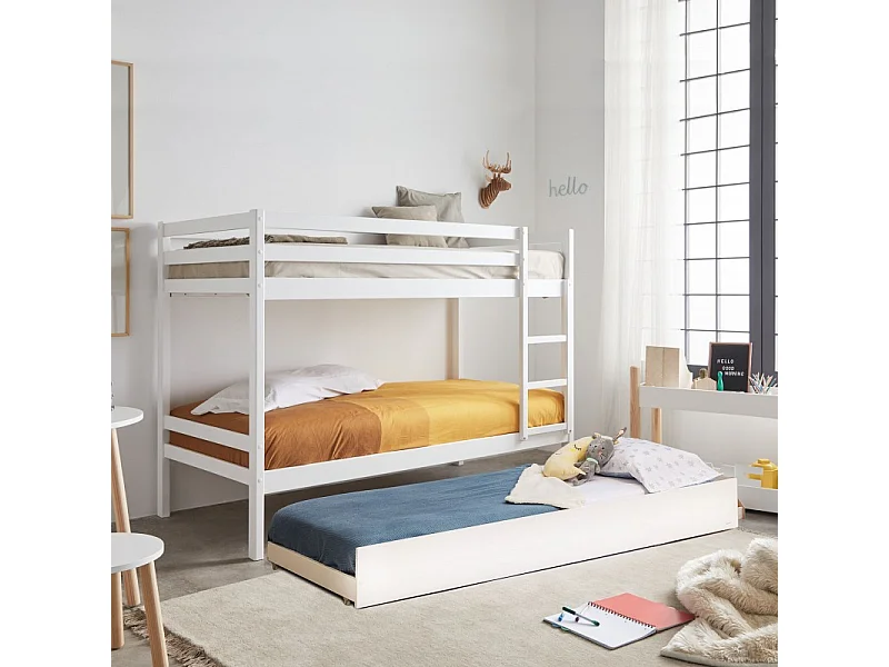 Litera + cama elevable madera blanco 90x190/90x190cm