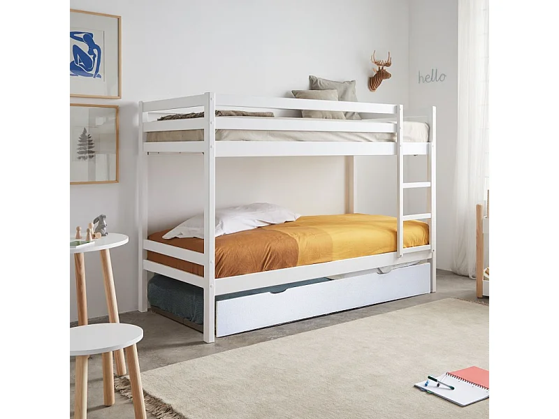 Litera + cama elevable madera blanco 90x190/90x190cm