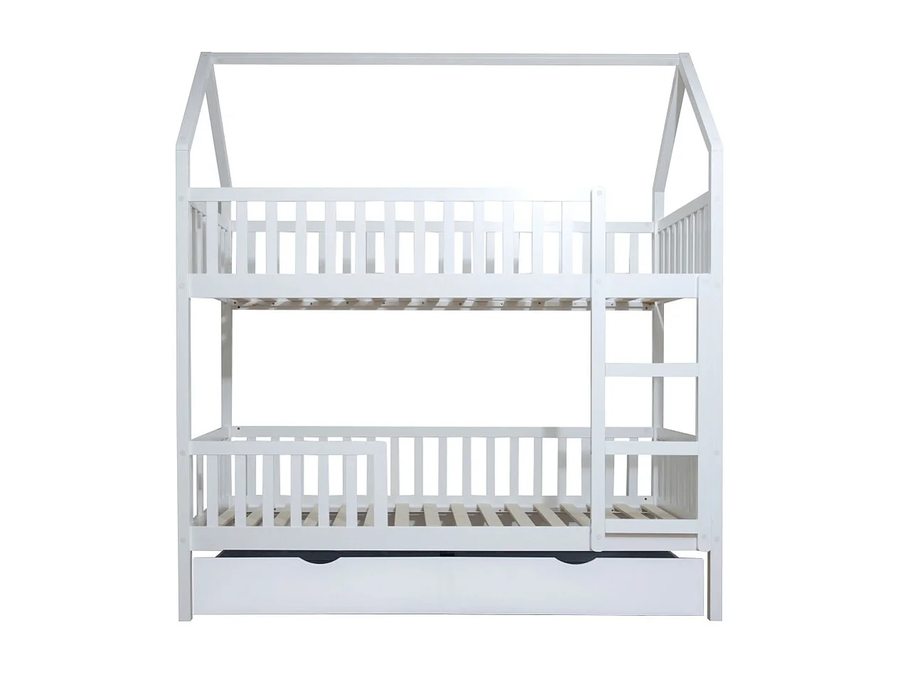 Huisjesstapelbed + hefbaar onderschuifbed hout wit 90x190/90x190cm