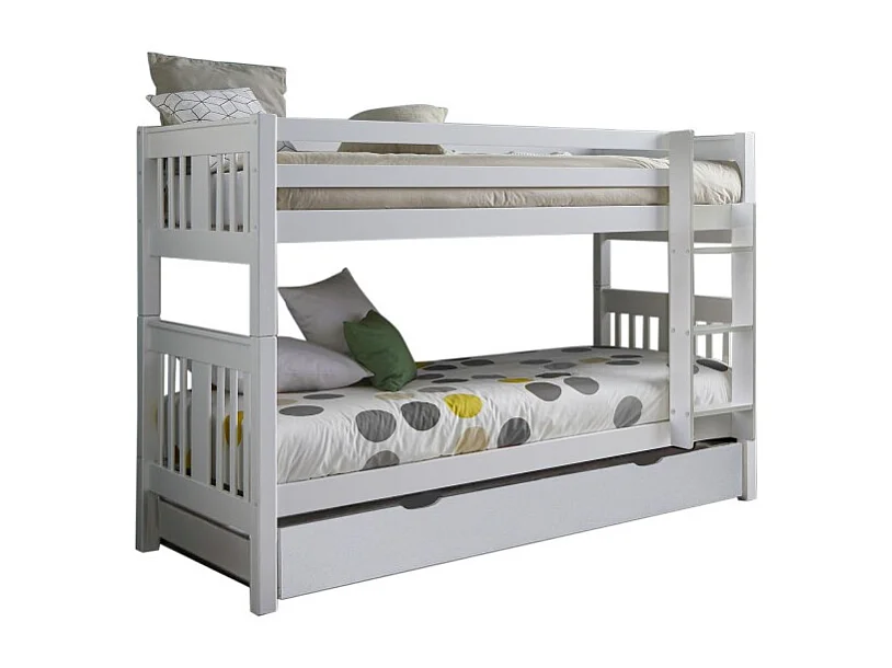 Beliche + cama de arrastro madeira branca 90x190cm