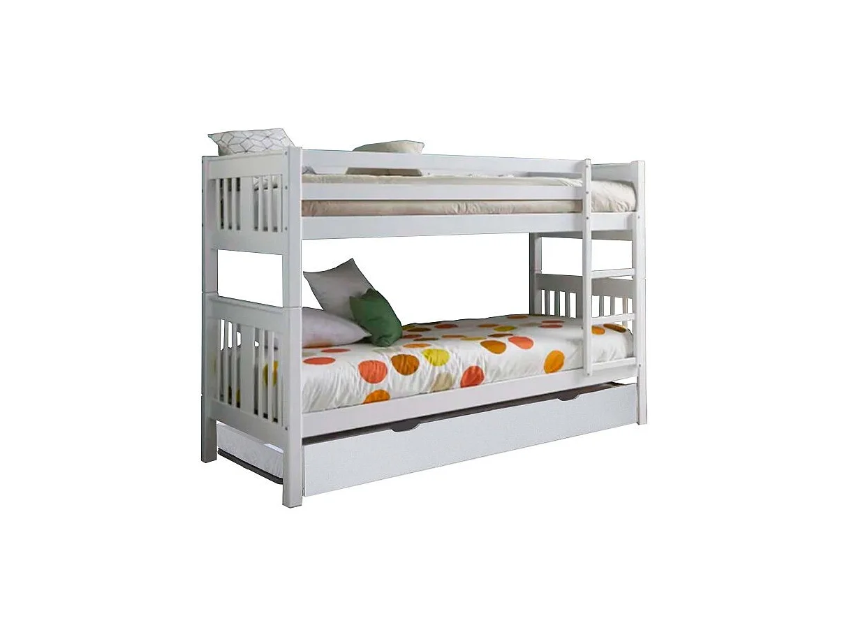 Stapelbed + uitschuifbed van wit hout 90x190cm