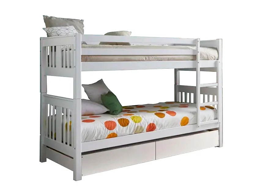 Stapelbed + uitschuifbed van wit hout 90x190cm