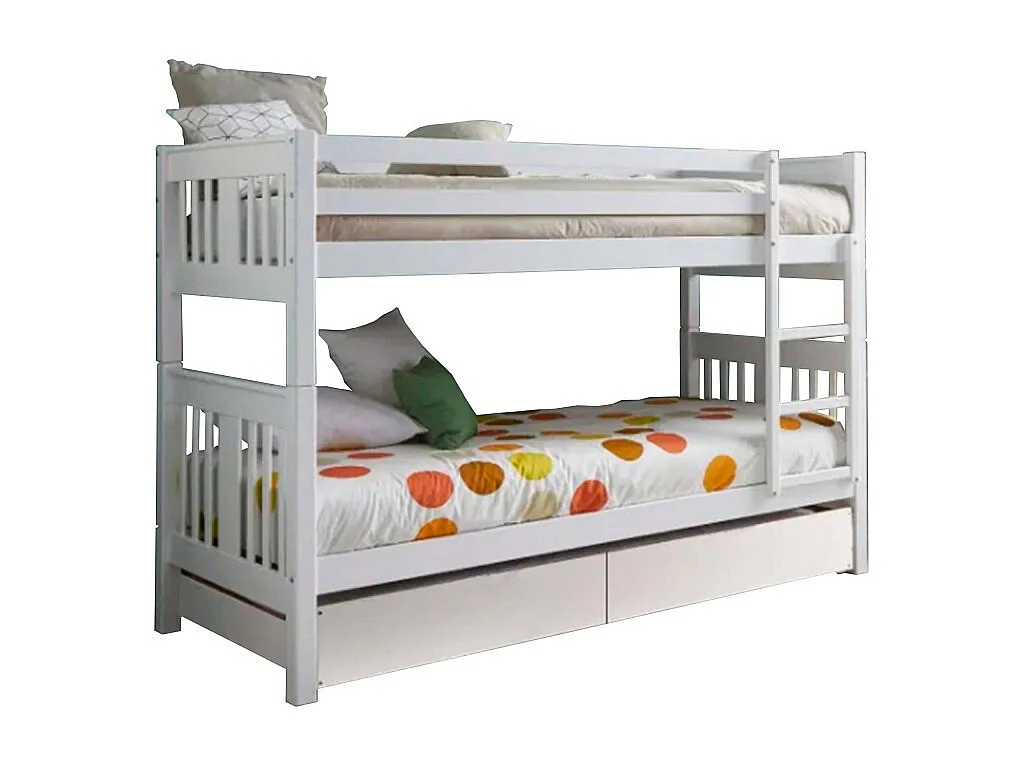 Stapelbed + uitschuifbed van wit hout 90x190cm